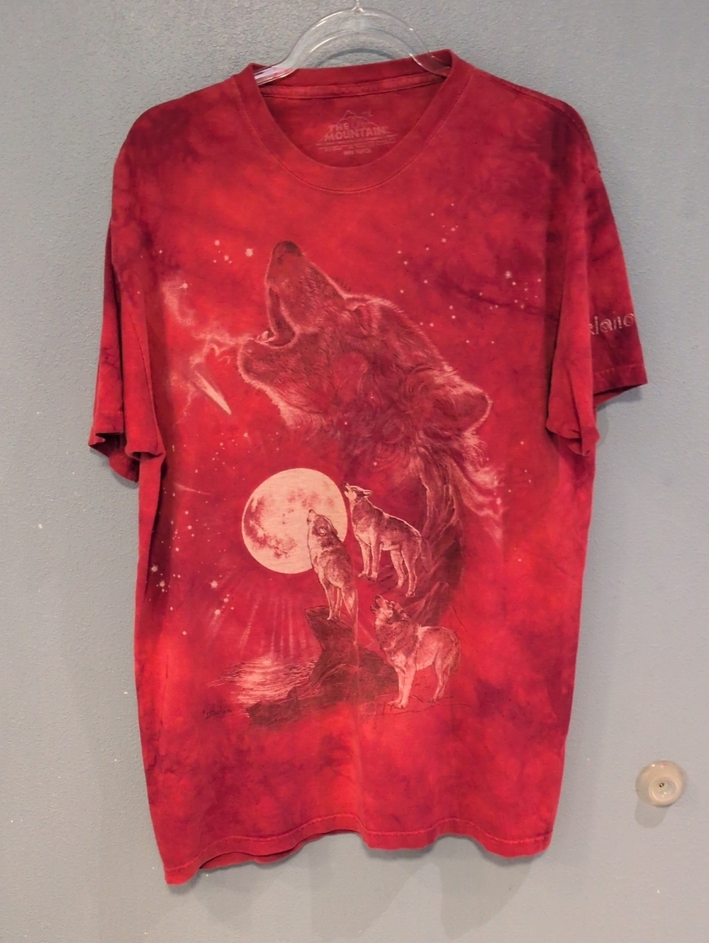 The Mountain Wolves Moon 100% Cotton Distressed Tie Dye Tee Shirt Gorpcore Retro